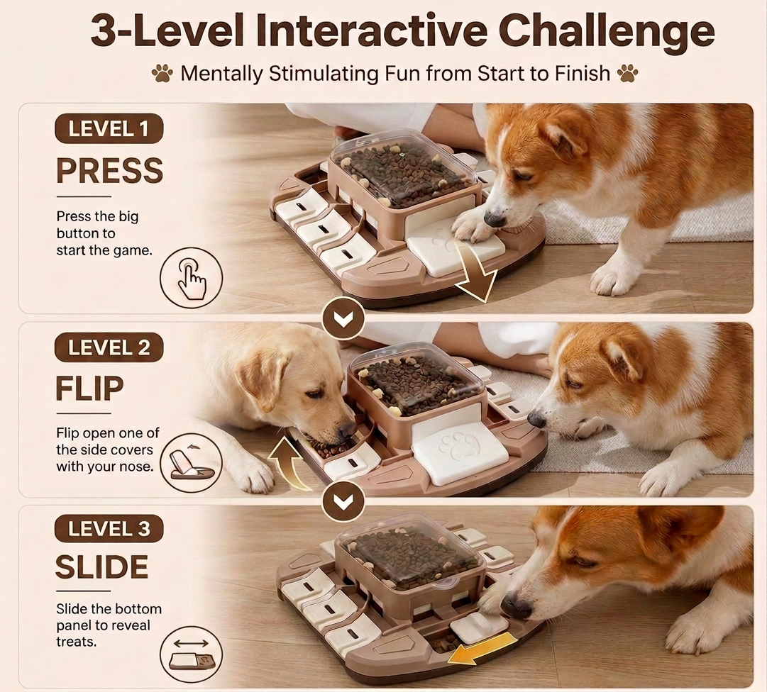 Dog Puzzle Toy – 3-Level Interactive Slow Feeder & Treat Dispenser