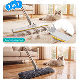 Skrmisda 7-in-1 Pet Hair Removal Carpet Rake & Squeegee – Multi-Surface Fur Cleaner with Extendable Pole